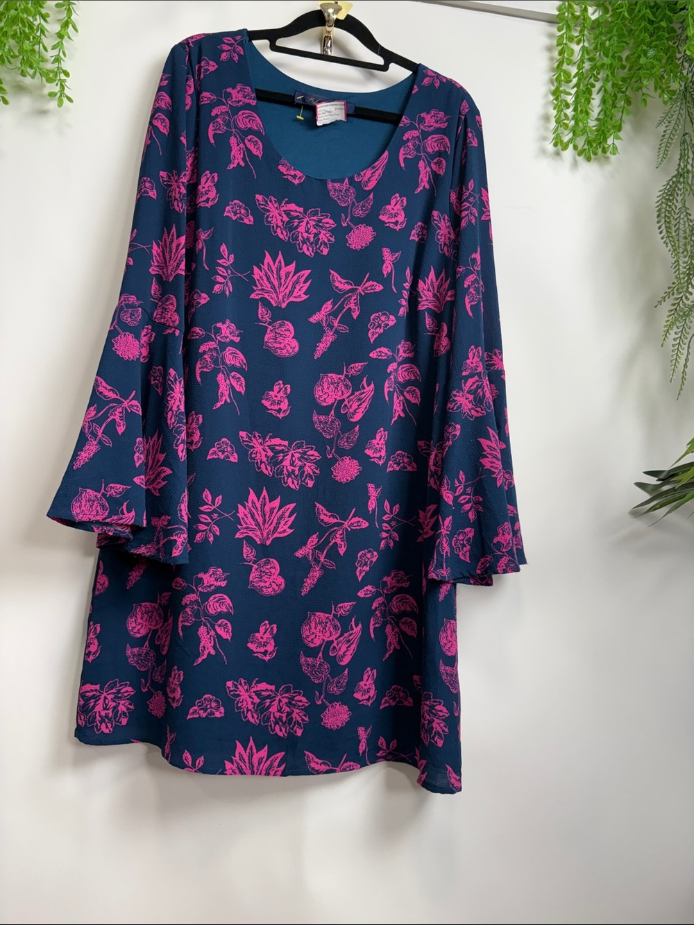 Blue Rain Navy Midi Dress with Pink Floral Print
